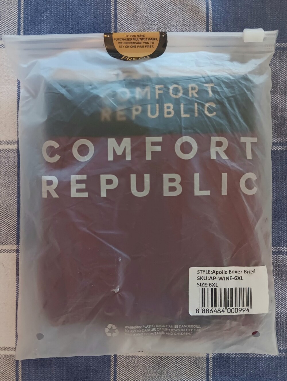 Comfort Republic Men's Apollo Boxer Briefs 6XL Red Wine Burgandy